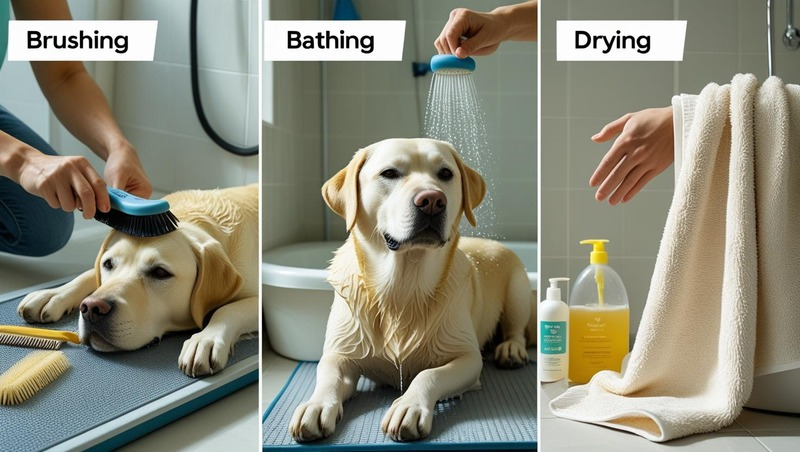 Stages of Labrador retriever Grooming - Brushing, Bathing and Drying