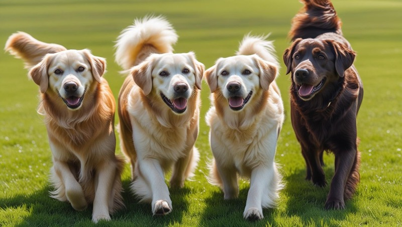 Different color variations of Golden Retriever and Labrador Retriever Mix (Goldador)