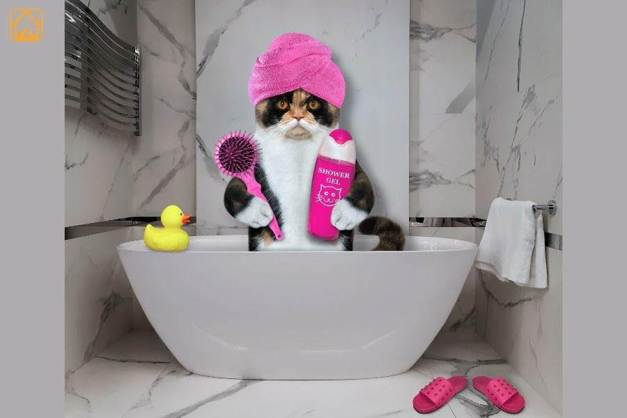 calico cat grooming